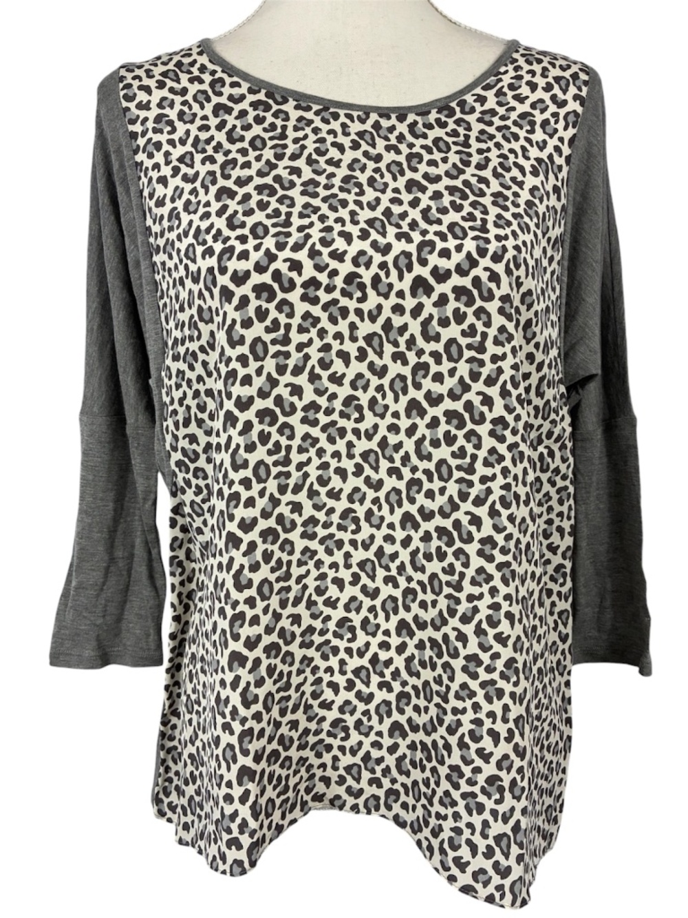 Rebecca Taylor Silk Leopard Top 6 Lyocell Shirt Gray White Cream Draped Animal